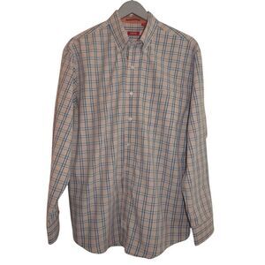 Izod Saltwater Orange‎ & Navy Plaid Button Up Shirt Sz L